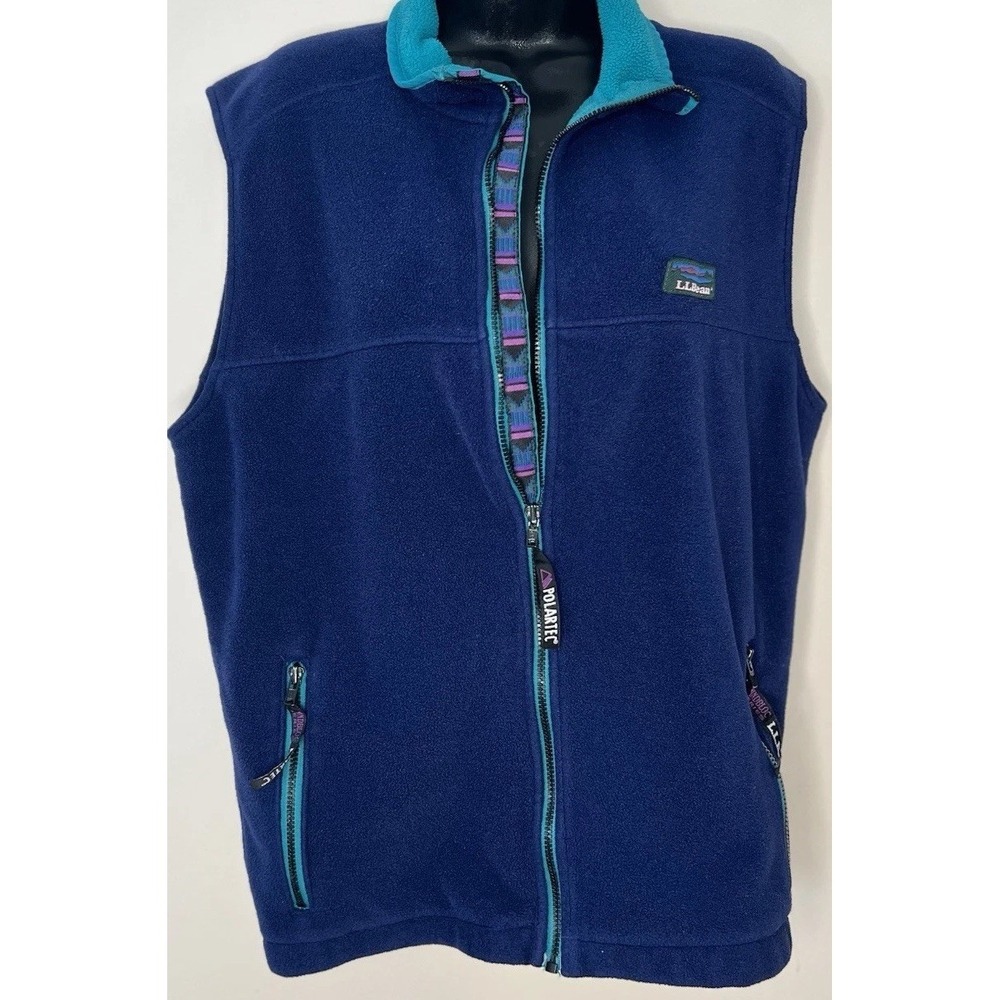 Vintage L.L.Bean Windbloc Polartec Fleece Vest Blue Teal Full Zip 90s USA Unisex